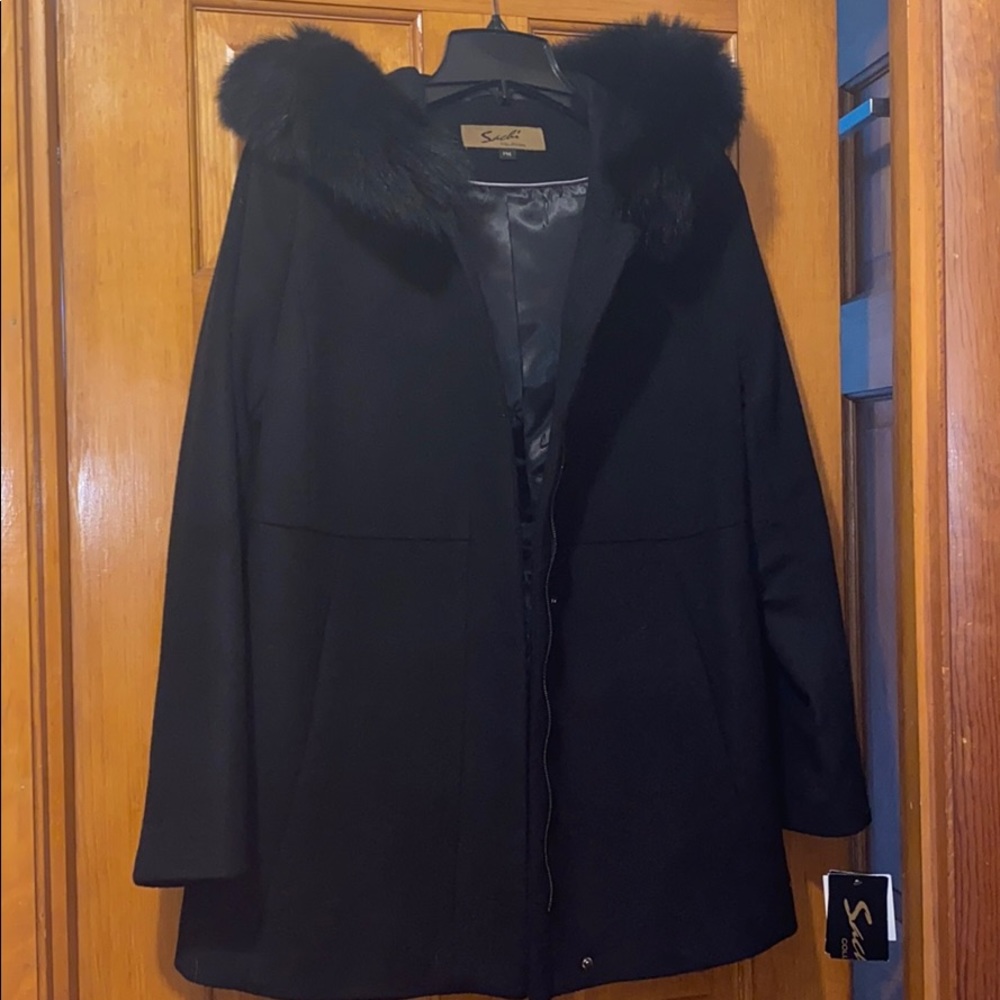 Sachi Collection Wool Coat with Saga Fox Collar